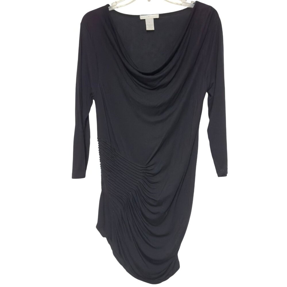 Design History Black Ruched Lightweight Long Tunic Pleated Stretch 3/4 Sleeve XL